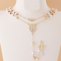 Colliers tricolores en perles de 6 mm de la Vierge Marie de Guadalupe, longue chaîne religieuse, collier croix de la Vierge Marie, chapelet catholique