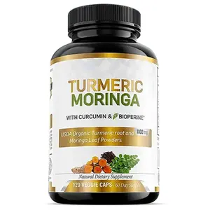 Polvo de hoja de Moringa de curcumina orgánica, extracto de pimienta negra, cápsulas de curcumina, suplemento de soporte articular de alta calidad