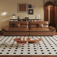 Sofá de Cuero Moderno para Sala de Estar, Estilo Vintage, para Apartamentos Pequeños, Diseño Simple con Acabado en Cera de Aceite, Ideal para Alquiler de Muebles para el Hogar