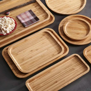 Plateau en bambou de style japonais, assiette en bambou ronde ou rectangulaire pour usage domestique, gobelets à eau, plateau de barbecue pour hôtel/restaurant, plateau à pain - Product Image 1