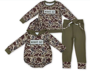 Conjuntos de Ropa para Niños a Juego para Otoño, Color Marrón Oscuro con Bordado de MAMA'S BOY - Product Image 6