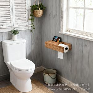 Wooden Wall Mounted <b>Tissue</b> Holder Rectangular Storage Box With Floating Shelf For Bathroom Toilet <b>Paper</b> Storage - Product Image 4