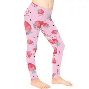 Sevimli çilek desen çocuk kız spor egzersiz uzun Yoga pantolon fit 4-13 yıl rahat dışarı gidiyor Yoga pantolon sıkı 2024