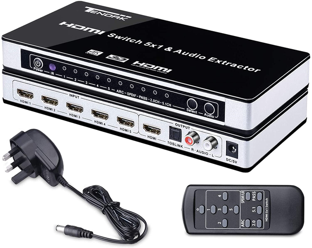High Quality 4K2K HDMI Switch 5 Inputs 1 Output with Audio Extractor Support RCA L/R 5.1CH/7.1CH