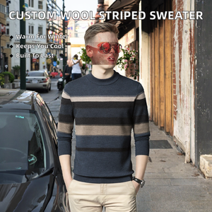 Pull en tricot jacquard 7GG en laine 100% pour homme, col rond, respirant, manches longues, style décontracté pour l'hiver - Product Image 2