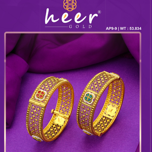 Traditional gold <b>bangles</b> with floral enamel design and filigree pattern elegant bridal kada <b>set</b> handcrafted ethnic jewelry - Product Image 2
