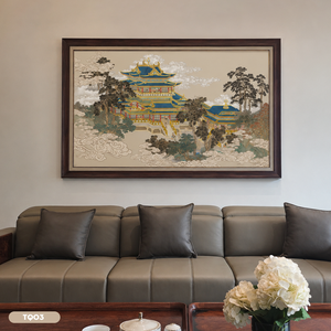 Peinture murale HALO Vietnam en feuille d'or, Art de luxe en feuille d'or, Paysage palacieux, Décoration suspendue pour la maison, l'hôtel, le bureau, OEM ODM, Acier inoxydable - Product Image 2