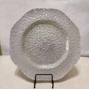 Assiette en verre écologique K11 Classic Wedding de 13 pouces, fond transparent, bord à effet bulle, couleur contrastée, pour My Weddingevents - Product Image 2