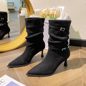 Bottines pointues à talons aiguilles pour femmes, automne-hiver 2026, talons hauts pliables courts et petits, très tendance - Product Image 6