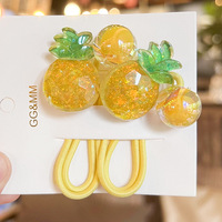Groothandel 2 stuks/set Zoete Glitter Fruit Acryl Haarbandjes Aardbei Kers Elastische Haarbandjes Kinderen Meisjes Kraaltjes Haaraccessoires