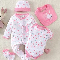 Pyjama bébé en coton doux antibactérien à cinq pièces, manches courtes, Harper, long, pour grimper, printemps été, nouveau-né
