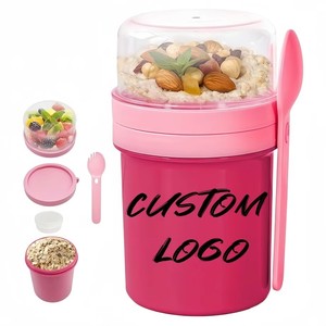 Gobelets réutilisables pour yaourt, parfait et overnight oats avec logo personnalisé, 100 % étanches avec couvercle et cuillère, lot de 4 pour <span class=keywords><strong>la</strong></span> préparation des repas, le petit-déjeuner, <span class=keywords><strong>la</strong></span> salle de sport, le déjeuner - Product Image 1