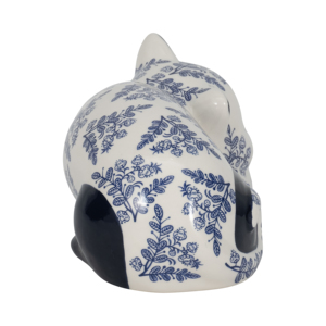 Scultura di Gatto in Ceramica Stile Chinoiserie, Design Floreale Blu e Bianco, Ornamento Decorativo per Soggiorno, Bagno, Ufficio - Product Image 3