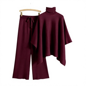 Conjunto de suéter de cuello alto para mujer, conjunto de dos piezas de punto, pantalones largos de ajuste holgado, otoño - Product Image 4