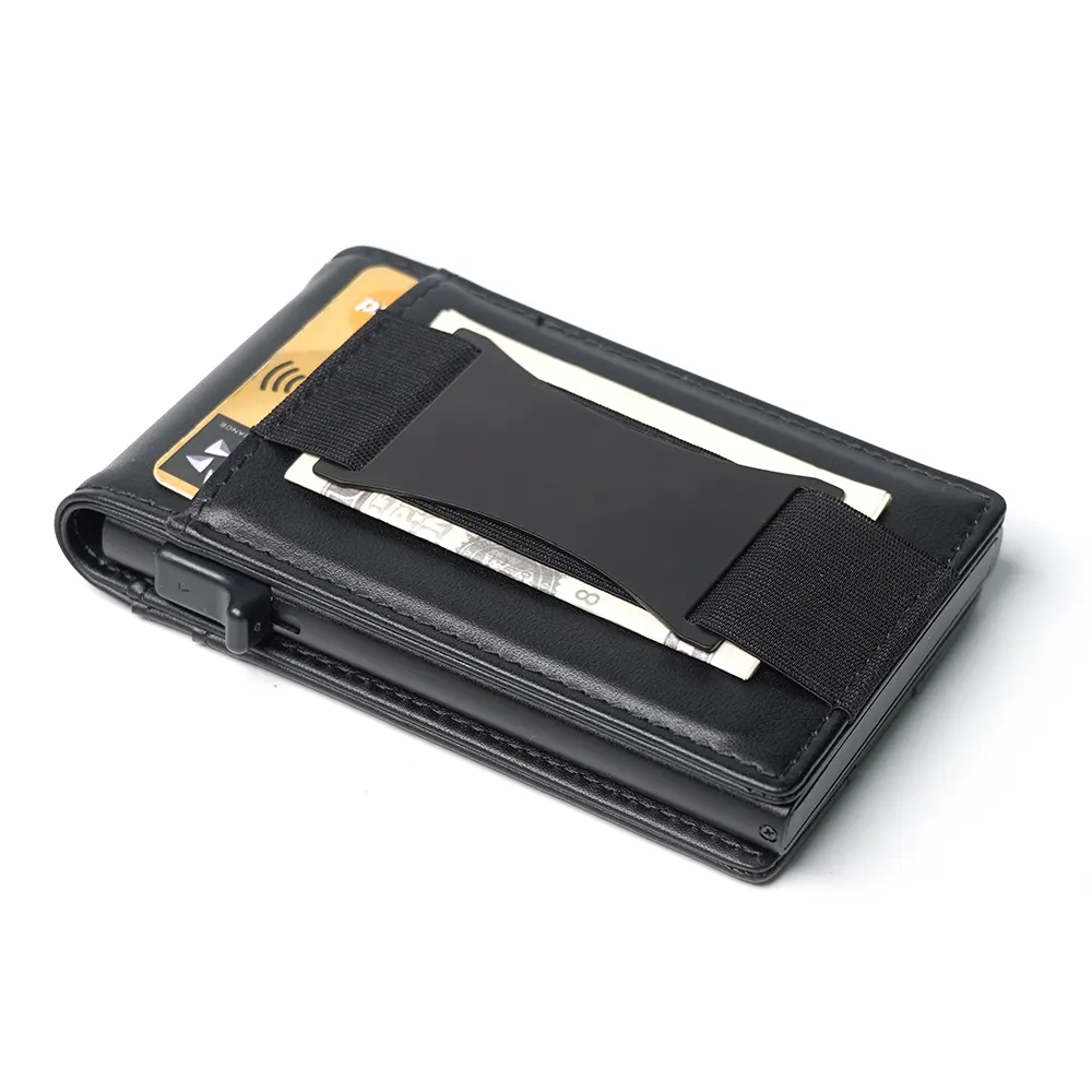 Porte-cartes personnalisé en cuir PU avec fonction Pop-Up Portefeuille mince en aluminium pour cartes de crédit