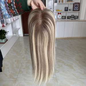 Topper de Cabello con Base de Seda 5x6.5 para Mujer, Cabello Humano Virgen Europeo con Silicona, Topper de Seda Completamente Anudado a Mano - Product Image 4