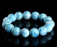 Bracelet en perles de larimar naturelles faites à la main de haute qualité, 14 mm, pour hommes