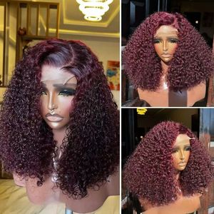 Perruque bouclée 100% <span class=keywords><strong>cheveux</strong></span> humains avec <span class=keywords><strong>bandeau</strong></span> en dentelle 13*4, modèle d'exportation pour l'Afrique, stock d'usine, rouge bordeaux - Product Image 3