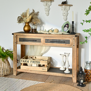 Mesa Consola de Esquina de Madera Maciza Estilo Shabby Chic Vintage con 2 Cajones y 1 Estante para Sala de Estar, Hotel o Uso Doméstico - Product Image 5