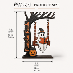 Fall Halloween Tabletop Wood Ornaments Ghost Swing Tree <b>Pumpkin</b> Owl Black Cat Spooky Indoor Party Mantel Shelf Decorations - Product Image 5