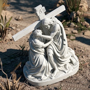 Cristiano católico famoso gran piedra tallada Jesús 14 estaciones octava estación mármol blanco Jesús Jerusalén cumple con la escultura de las mujeres - Product Image 3