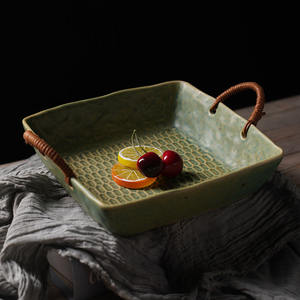 Assiette creuse en céramique tressée style japonais, faite à <span class=keywords><strong>la</strong></span> main, rétro, grande assiette de service pour fruits, couleur unie, récipient alimentaire domestique - Product Image 3