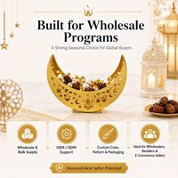 Plateau décoratif en métal doré de luxe en forme de croissant de lune pour la décoration de table de l'Aïd, cadeau islamique
