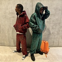 Ensemble survêtement streetwear surdimensionné pour homme, personnalisé OEM, 100% coton, imprimé léopard, avec sweat à capuche zippé et pantalon de survêtement