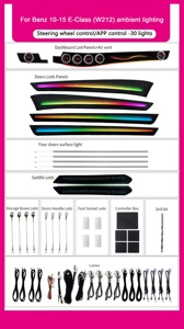 Kit d'éclairage d'ambiance <span class=keywords><strong>LED</strong></span> 64 couleurs SJC pour Mercedes-Benz Classe E W212 2010-2015 (conduite à gauche/droite) – Lumière de selle pour sortie d'air intérieure - Product Image 6