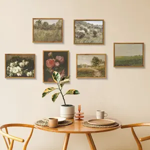 Vintage Gallery Set Wildflower Field Landscape Painting Vintage Landscape Art Print Framed Canvas Prints Wall Art Home Decor