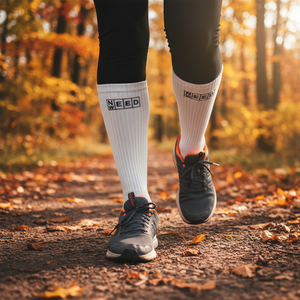 Unisex White Sports <b>Socks</b> 'NEED' Text <b>Fun</b> Embroidered Design Customizable Logo High Quality Anti-Bacterial Digital for Autumn - Product Image 3