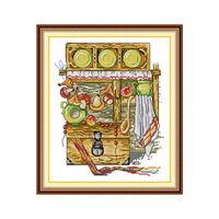 Kit de Broderie Point de Croix NKF Vintage Rustique Nature Morte Armoire de Cuisine pour Adultes Débutants DIY Décoration Faite Main Point d'Aiguille