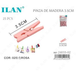 Ilan Mollette in Legno Rosa 3,5 Cm 25 Pezzi per Asciugare il Bucato - Product Image 1