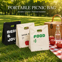 Sac à déjeuner et de pique-nique en toile, style japonais moderne et minimaliste, grand format, isotherme pour le travail, avec doublure en feuille d'aluminium épaisse pour aliments