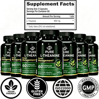 Capsules de L-Théanine Pure Végétalienne 200mg 400mg 60, Complément Herbal Naturel, Aide à Soulager le Stress, Vente en Gros OEM Usine Marque Privée