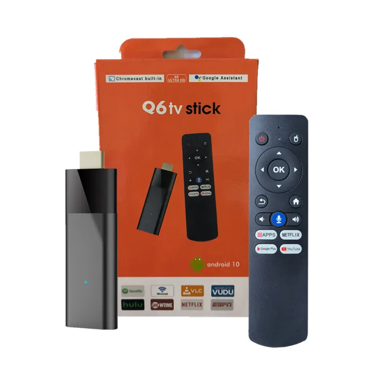 2024 Neuer Q6 ATV Stick H313 2GB 16GB Google Android 10 Stick TV 4k Dongle Sprach fernbedienung Fire TV Stick Smart TV Set-Top Box