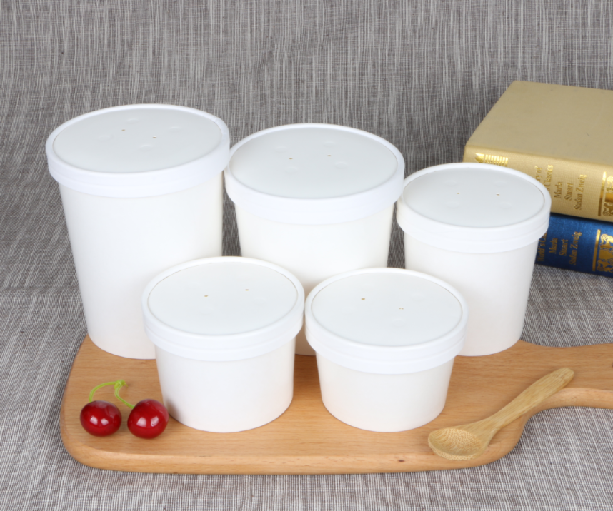 customized size Take Away Biodegradable Compostable Paper Disposable Soup Bowls with lids