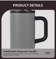 Gobelet isotherme à poignée en acier inoxydable, tasse de voyage réutilisable avec couvercle pour café, bureau, voiture, extérieur, vente en gros personnalisée