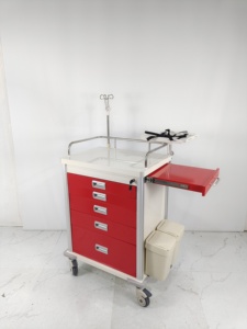 Chariot médical d'urgence ABS pour hôpital avec verrouillage centralisé, poteau porte-perfusion et <span class=keywords><strong>support</strong></span> pour bouteille d'oxygène - Product Image 3
