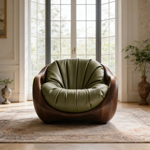 Poltrona Lounge Moderna di Lusso in Legno Massello e Pelle, Poltrona Relax Retrò in Pelle Cerata Verde, <span class=keywords><strong>Divano</strong></span> Singolo di <span class=keywords><strong>Design</strong></span> - Product Image 6