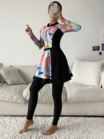 S-XL livraison directe haut une pièce impression graphique 3 pièces ensembles couverture complète à manches longues Burkini maillot de bain musulman femmes