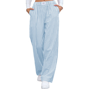 Shorts décontractés à carreaux pour femmes, 100 % coton respirant, taille mi-haute élastique, devant plat, avec poches, longueur complète - Product Image 5
