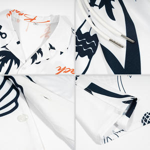 Ensemble deux pièces chemise et short imprimé hawaïen, coupe ample, 100 % polyester, avec cordon de serrage, style décontracté estival pour la plage - Product Image 3