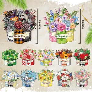 Wooden Floral <b>Spring</b> Door <b>Decorative</b> Sign Garland Indoor Outdoor Home Furnishing Welcome Sign 12 Pieces Set - Product Image 3