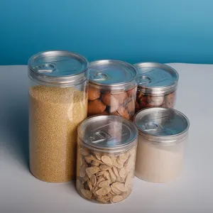 Récipient vide personnalisé de 4 oz 8 oz 16 oz pot alimentaire en plastique transparent pour animaux de compagnie avec couvercle à ouverture facile bouchon à vis