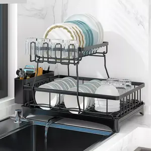 Storage Dish Plate Drain Rack Kitchen Bowl Dryer Drying Alloy Dish With Tray Racks Dishes Shelf Drainage Rack