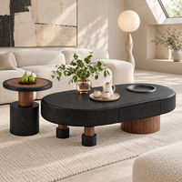Ensemble de table basse Valet Platter Ellipse avec tiroir coulissant et corps en imitation bois pour les salons compacts et les appartements urbains