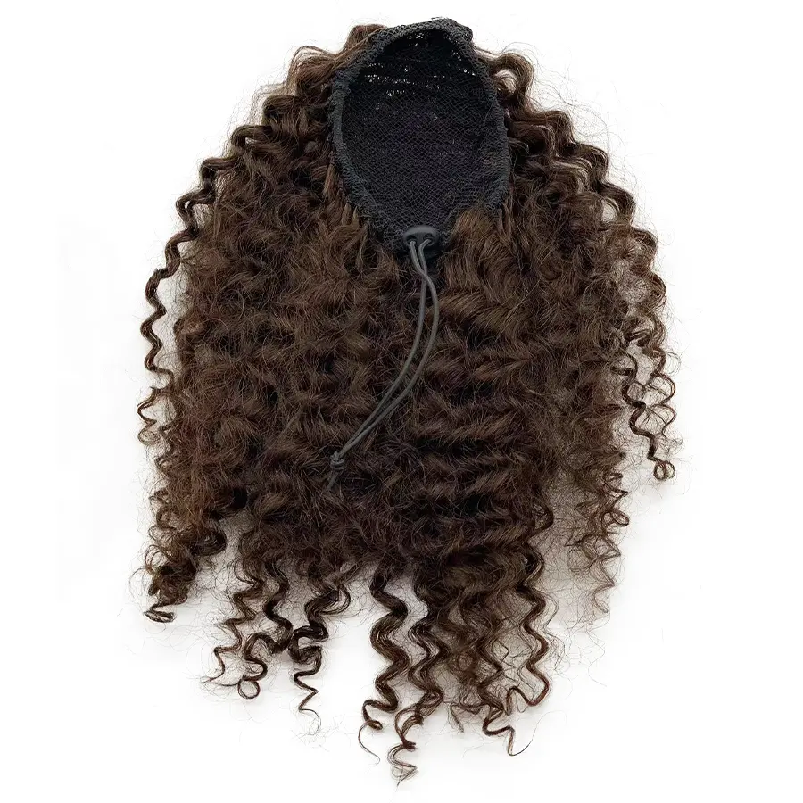 Hot Sale Hairpiece Top Quality Human Hair Afro Kinky Curl Ponytail Drawstring Pony Hair Extensions 10-14inch In Stock