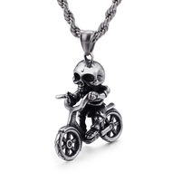 Offre Spéciale à la mode Punk Style 316L acier inoxydable crâne moto pendentif 18k plaqué or Soul Chariot hommes Rock collier