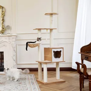 Armazém eua, frete grátis moderno de madeira multi-nível casa gato árvore arranhões